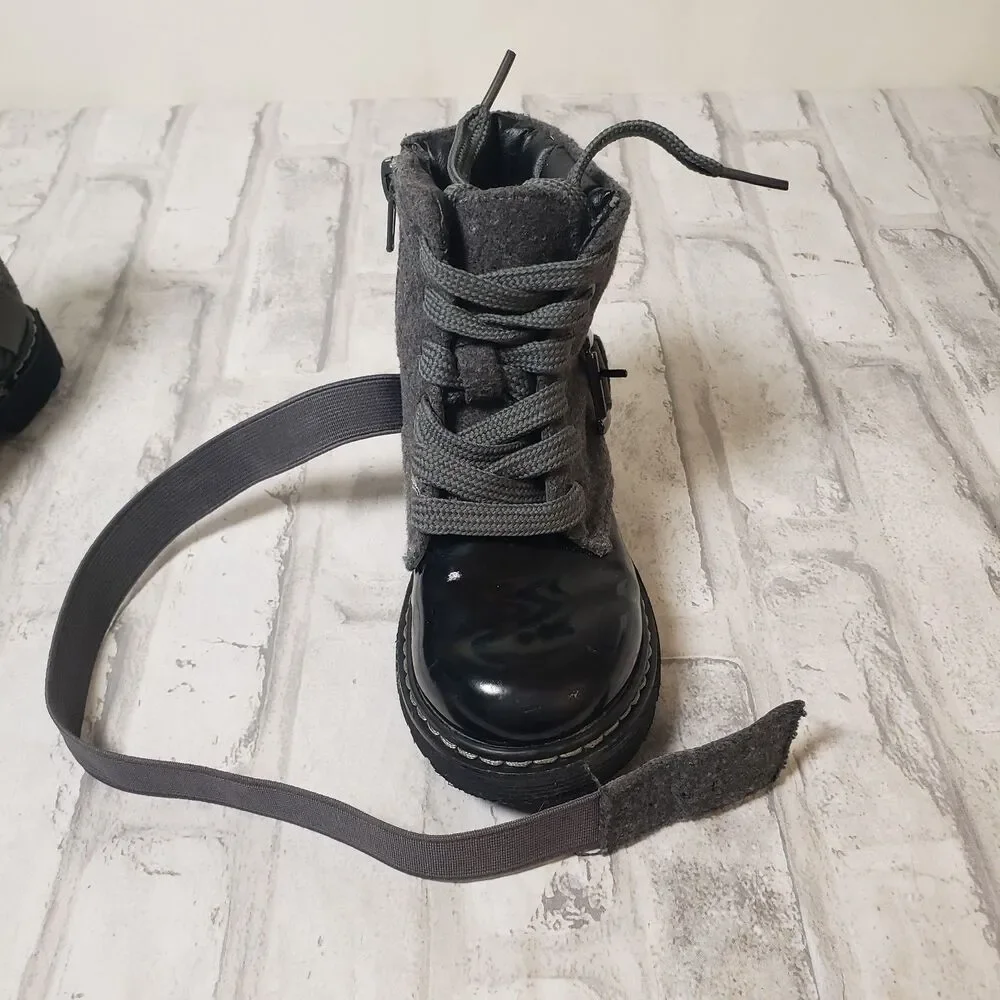 Black and Grey Girls Toddlers Hoo Strap and Zipper Boots